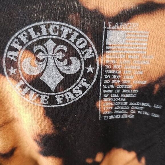 Affliction Rock N Roll T Shirt Womens Size Large Brown Skull Wings Rhinestones - Picture 7 of 8